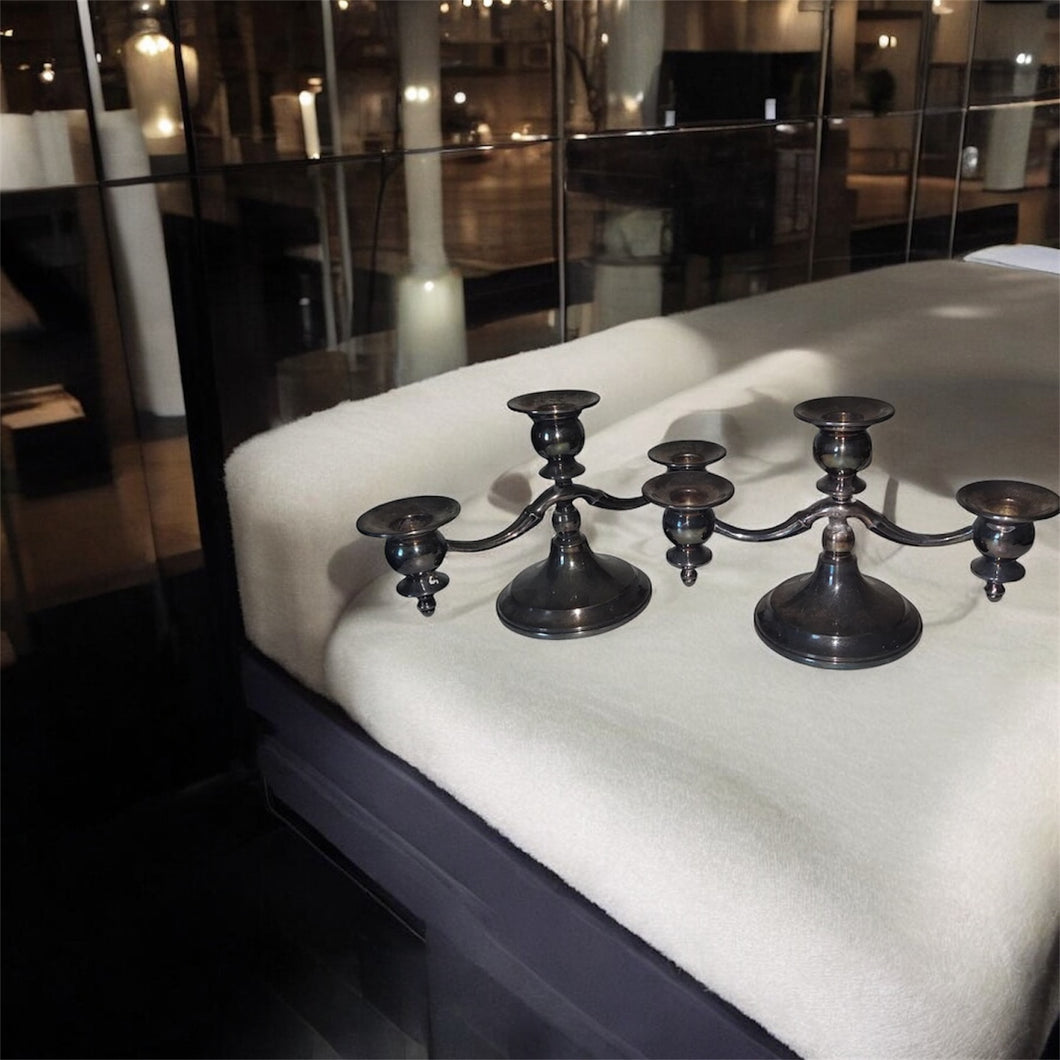 Pair of 3 Light Candelabrum Candlesticks Silver Plate Candelabra