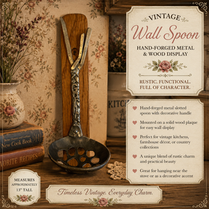 Vintage Rustic Slotted Wall Spoon on Oak Plaque