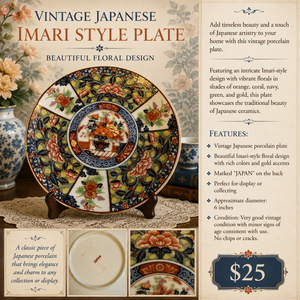 Vintage Japanese Imari Style Porcelain Plate – Floral Design