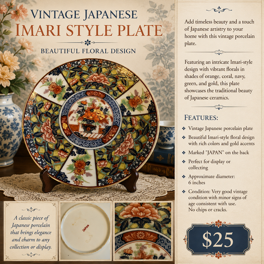 Vintage Japanese Imari Style Porcelain Plate – Floral Design