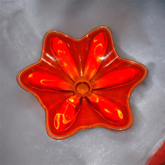 Ruffled Orange Glass Bowl Clear Edge Blown Glass dish