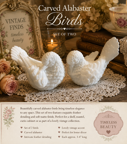 Vintage Hand-Carved Alabaster Bird Figurines – Set of Two