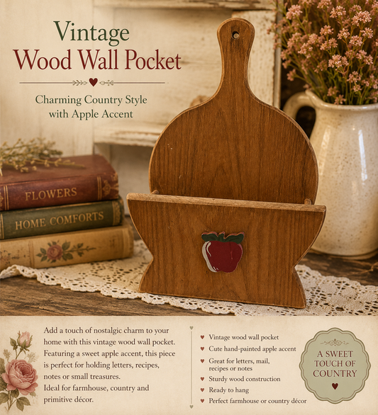 Vintage Wooden Paper Plate Holder / Wall Organizer with Apple Accent