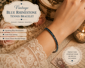 Vintage Blue Rhinestone Tennis Bracelet – Gold Tone