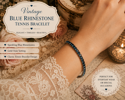 Vintage Blue Rhinestone Tennis Bracelet – Gold Tone