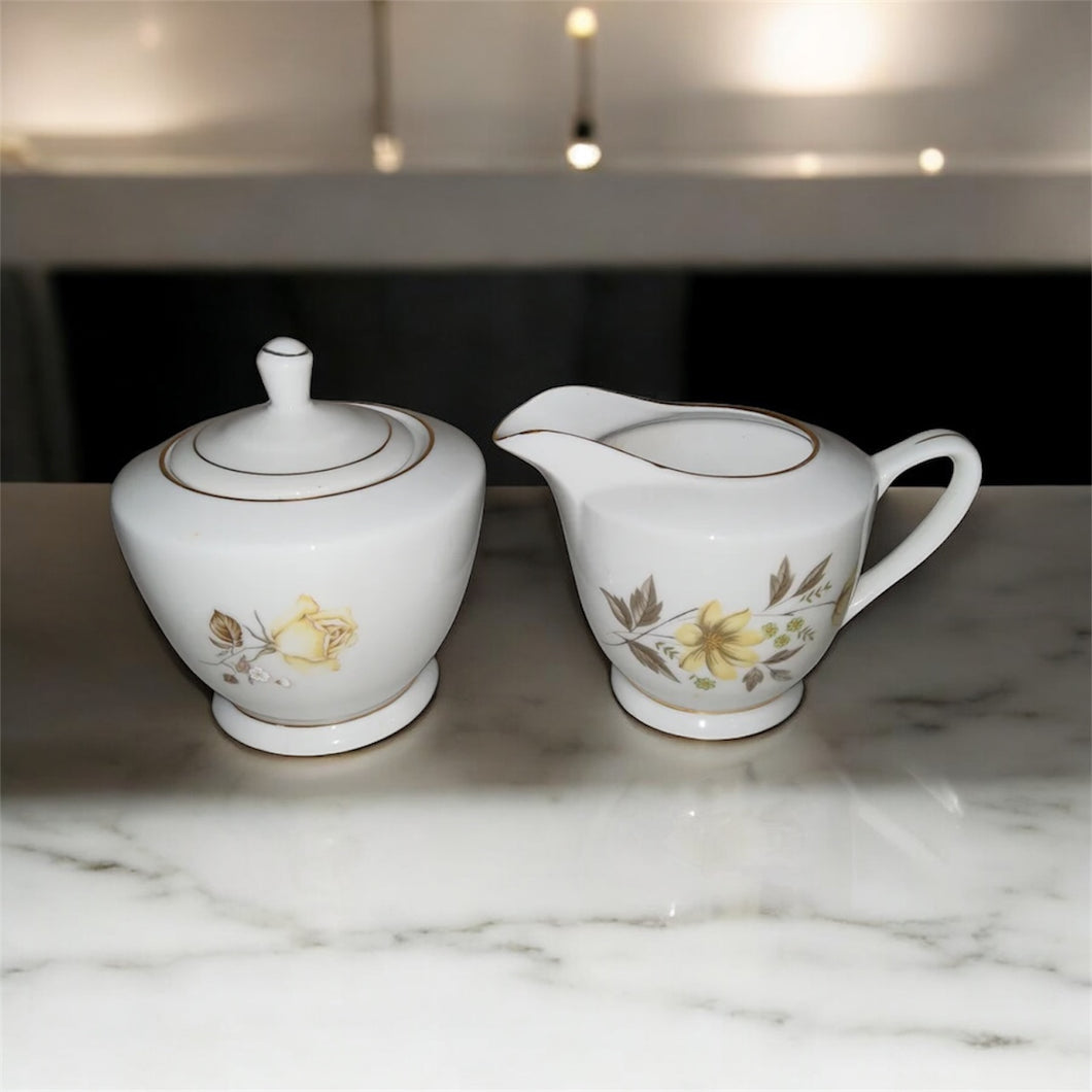 Cream and Sugar Set with Lid Yellow Rose