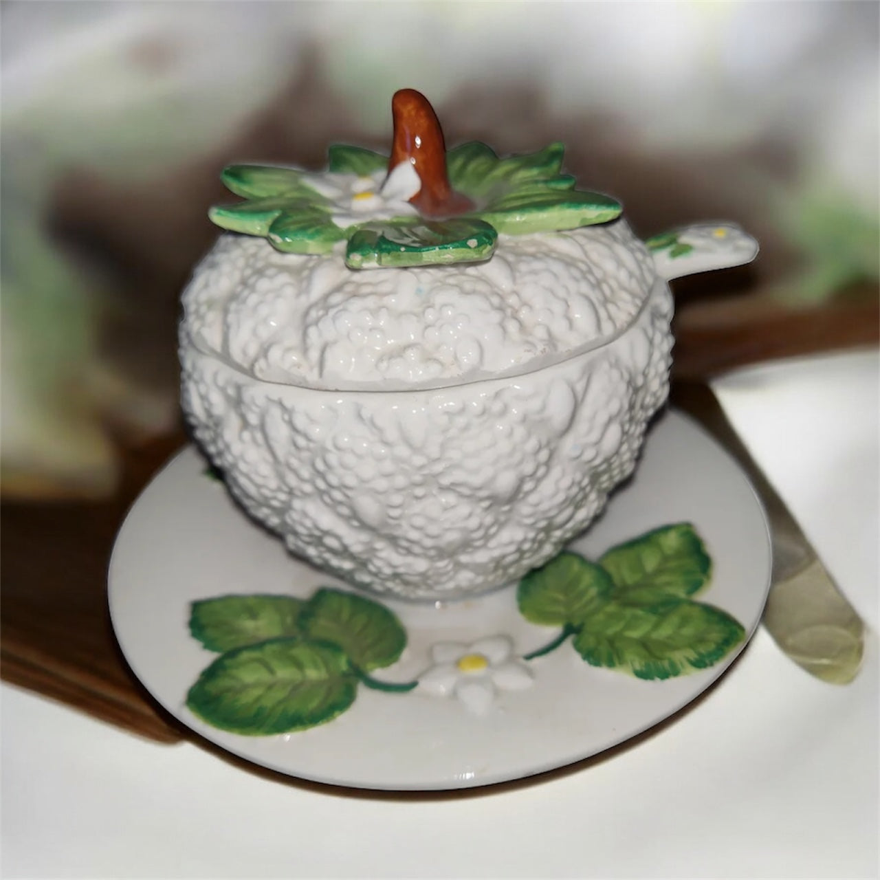 Vintage Strawberry Shaped Jam Pot With Spoon