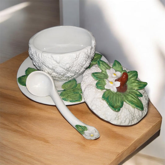 Vintage Strawberry Shaped Jam Pot With Spoon