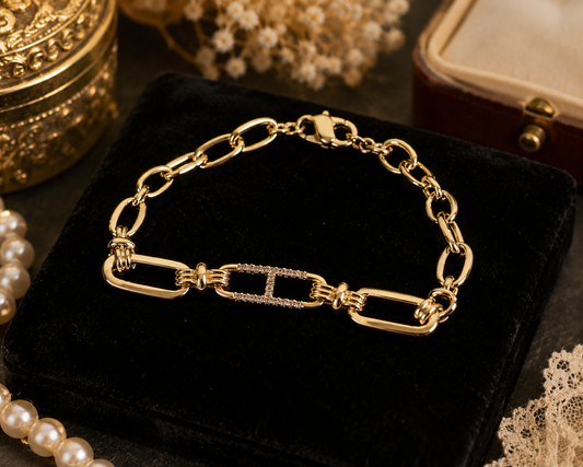 Gold Tone Paperclip Link Bracelet with Crystal Accent | 7 Inch Fashion Chain Bracelet | Elegant Everyday Jewelry’s