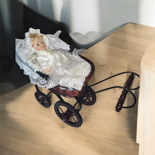Vtg Victorian Style Baby Doll Carriage Buggy Stroller Metal /Wicker & Wood.