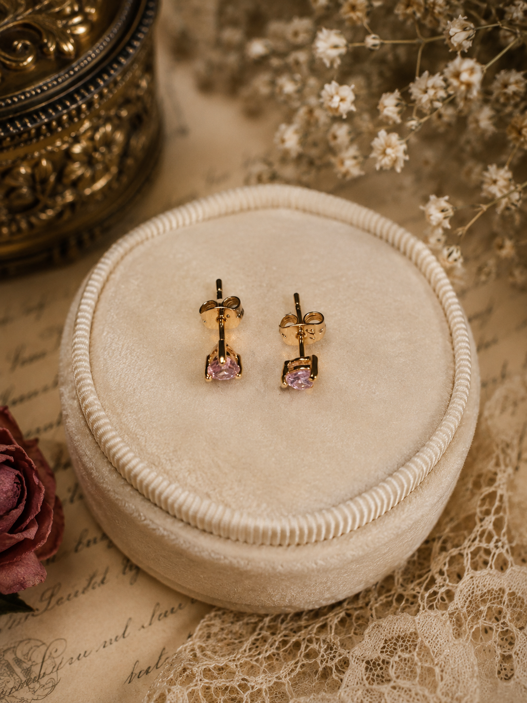 Gold Tone Pink Crystal Stud Earrings | Dainty Blush Pink Post Earrings | Classic Everyday Fashion Jewelry