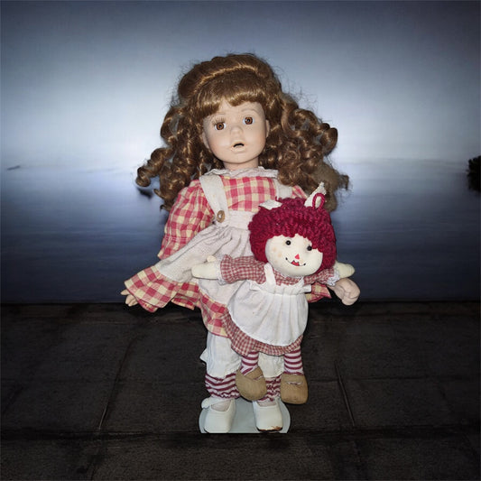 Vintage Porcelain Baby Doll With Raggedy Ann Doll