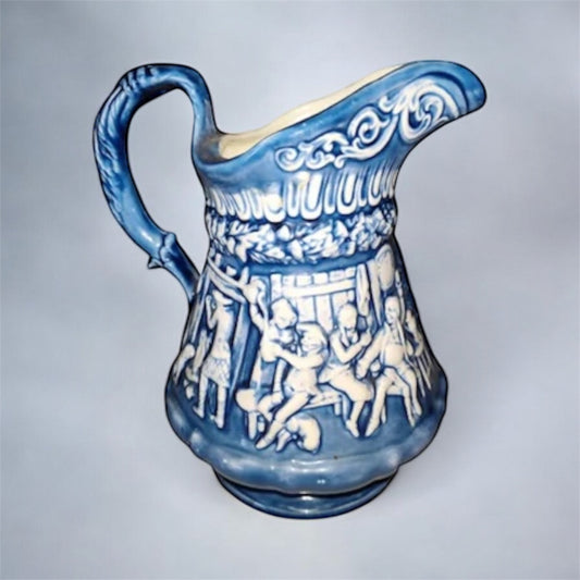 20th Century Ceramic Blue and White Pitcher. “The Tavern”
