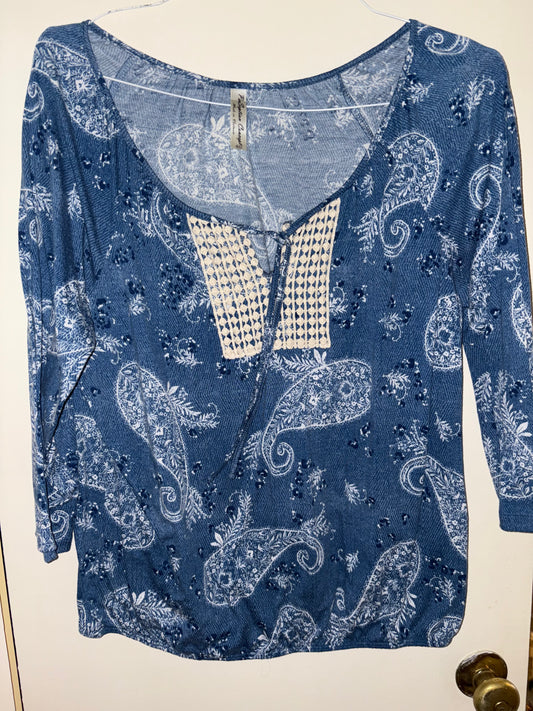 Womens Perseption Concept Navy Blue/White Paisley Top Size XL