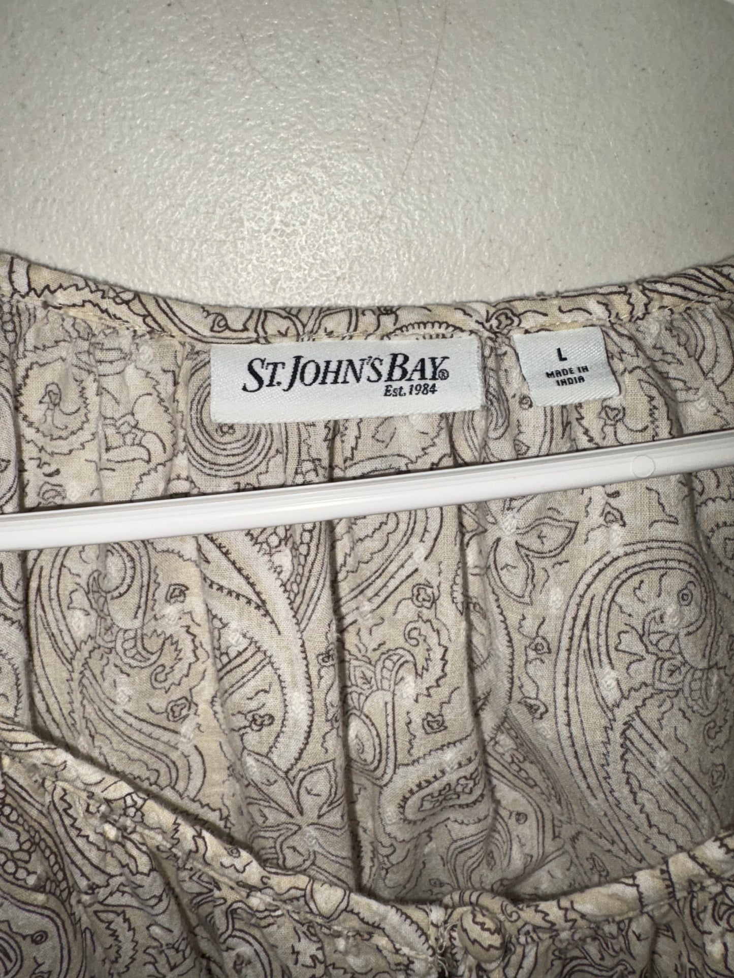 Blusa St. John's Bay 100% algodón paisley tostado y blanco Talla grande