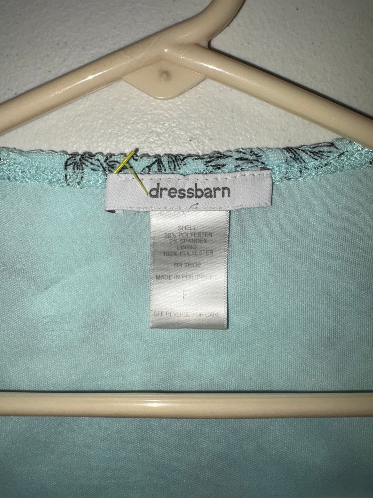 Dressbarn Square Neck Top Blouse Women's Large Mint Floral Sheer Smocked Stretch