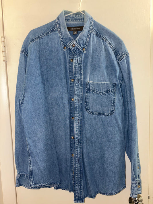 Camisa vaquera Croft &amp; Barrow para hombre, azul medio, con botones y bolsillo, manga larga