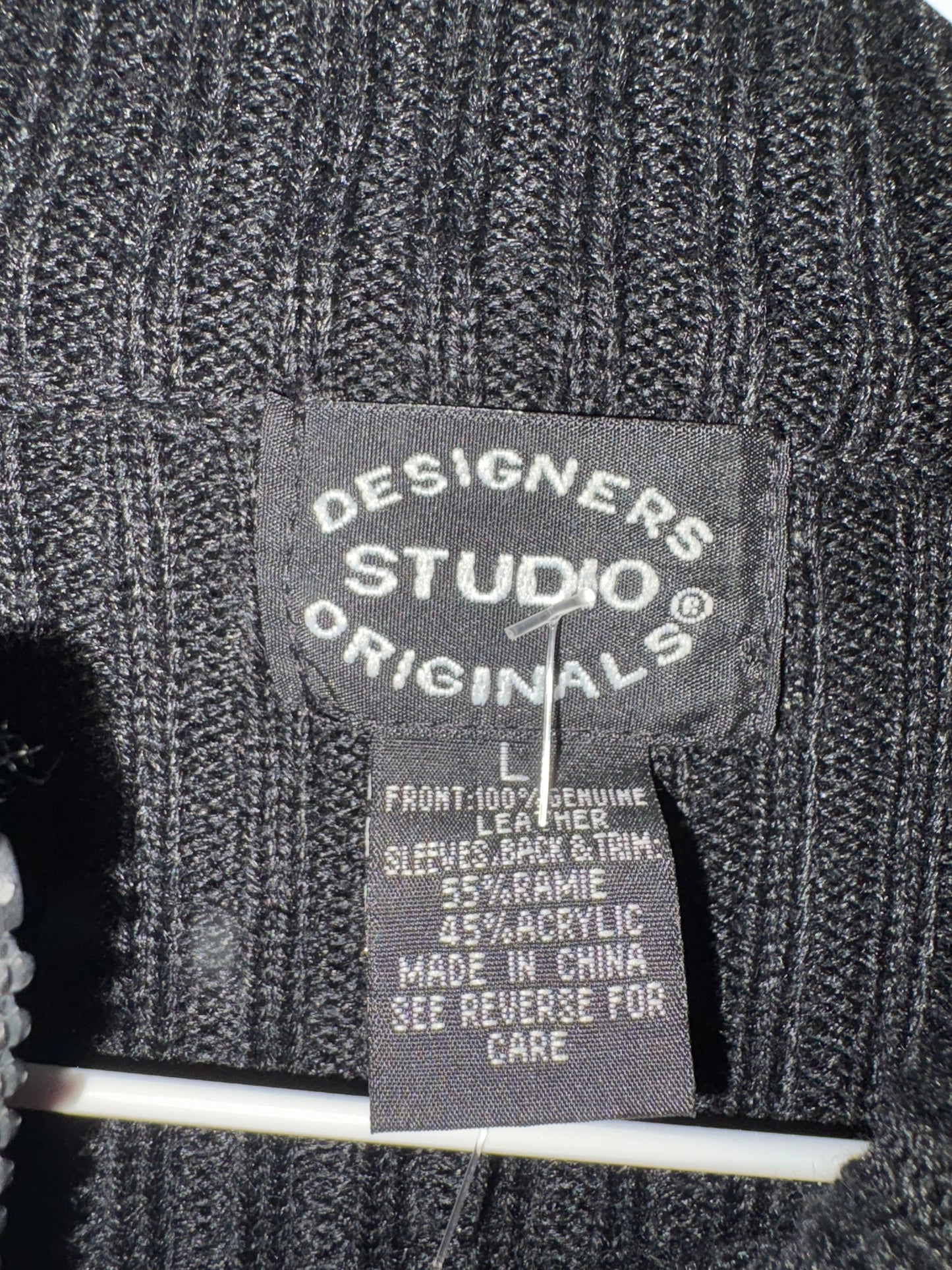 Vtg. Designer Studio Orig. Patchwork Suede Leather-Knit Zip Up Jacket Sweater. Size Large