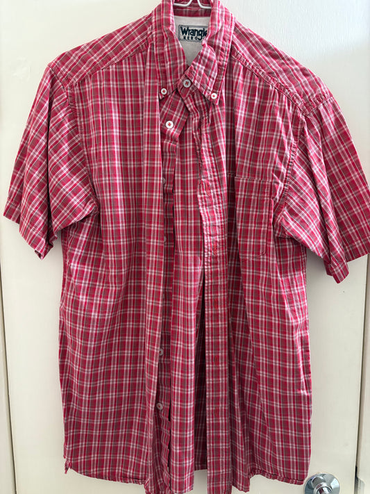 Wrangler Men's Button Down Shirt Short Sleeve Red Multi Plaid Small