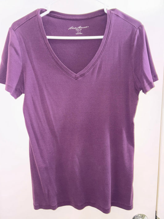 Camiseta de manga corta con cuello en V para mujer de Eddie Bauer, morada, talla L