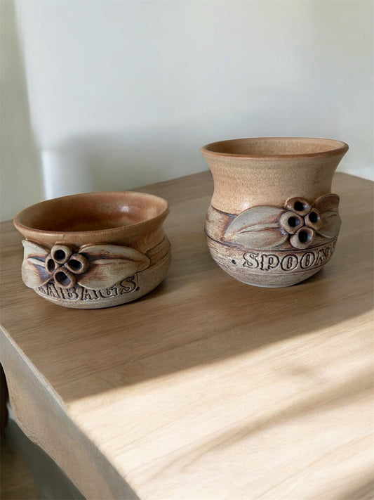 Vintage Grashir Pottery Teabag Bowl And Spoon Jar