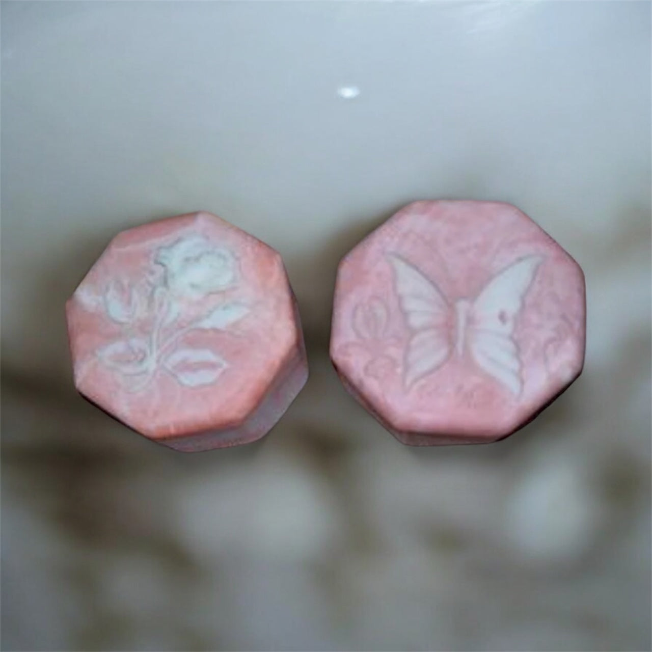 Two Vintage International Gifts Pink Soapstone Trinket Boxes