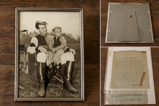 Vintage Framed Warner Bros. 
Publicity Photograph  Featuring Actor Dick Powell seated with his young son Norman
