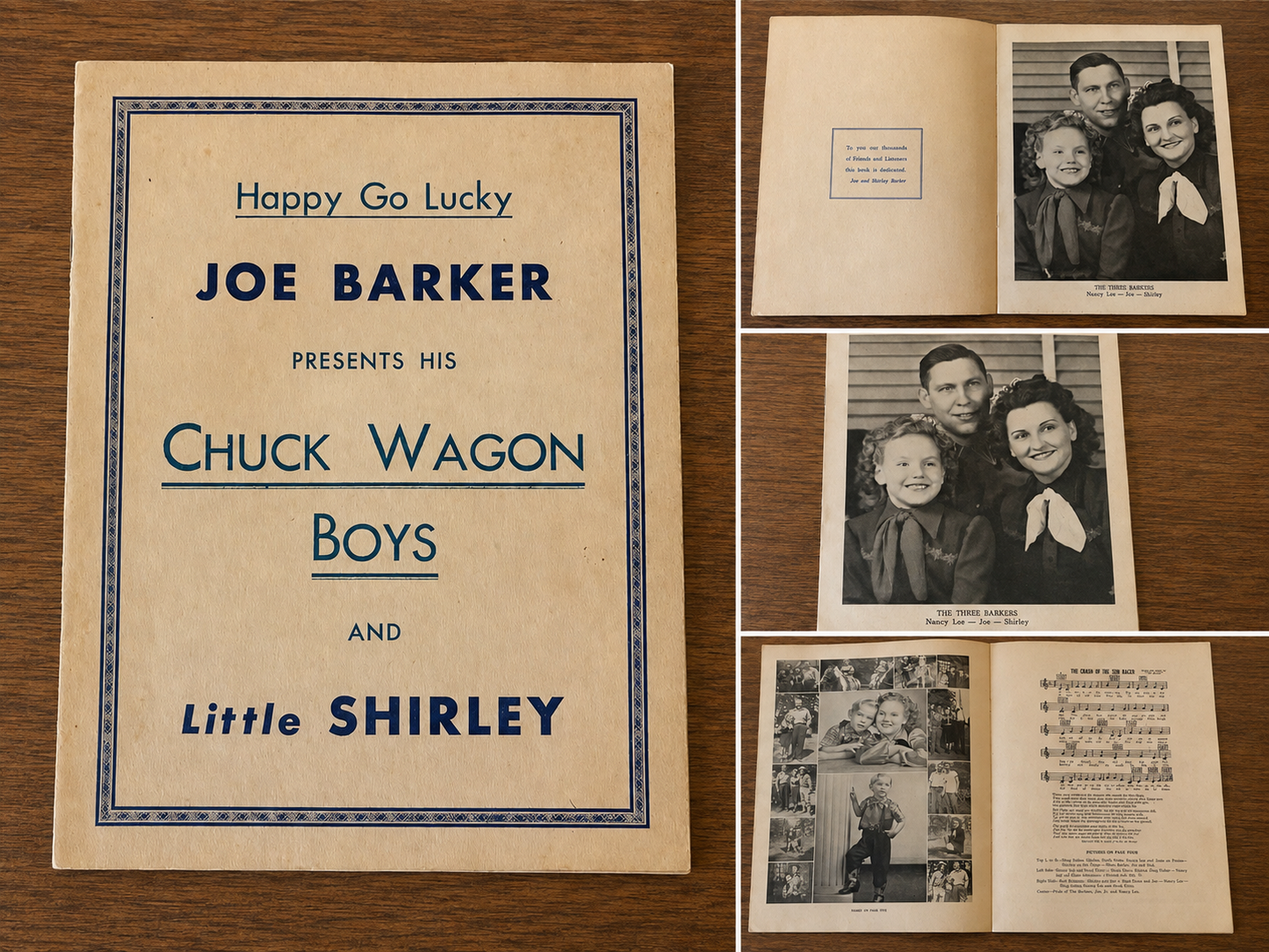 Vintage “Happy Go Lucky” Joe Barker Presents His Chuck Wagon Boys and Little Shirley souvenir picture and song booklet.