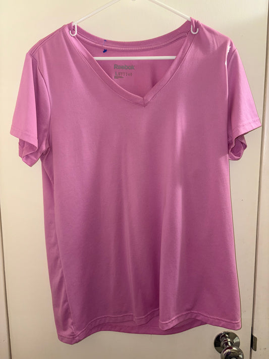 Reebok Women's Short Sleeve Heather Pink  T-Shirt  Size Large