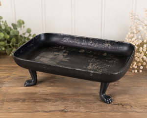 Vintage  black metal footed tray with paw feet