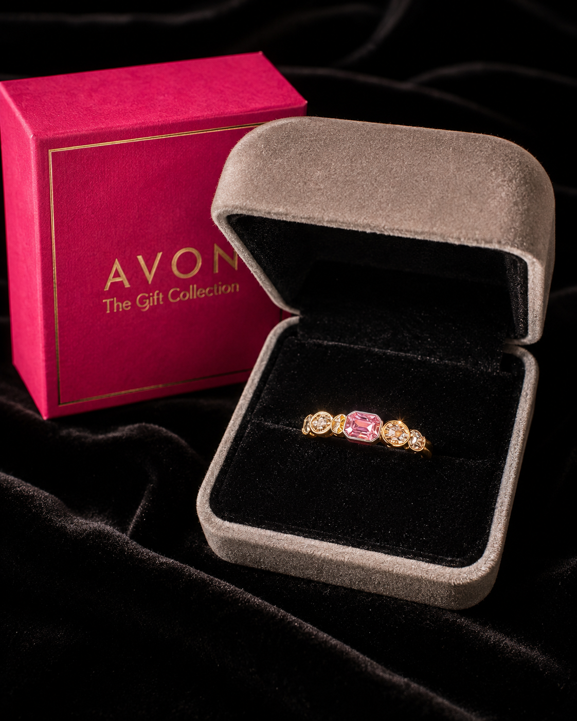 Avon Pink Stone Ring – Gold Tone – Size 10 – New Old Stock