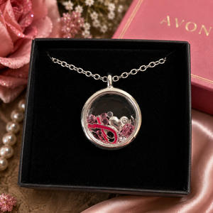 Avon Pink Ribbon Floating Charm Pendant Necklace – New Old Stock