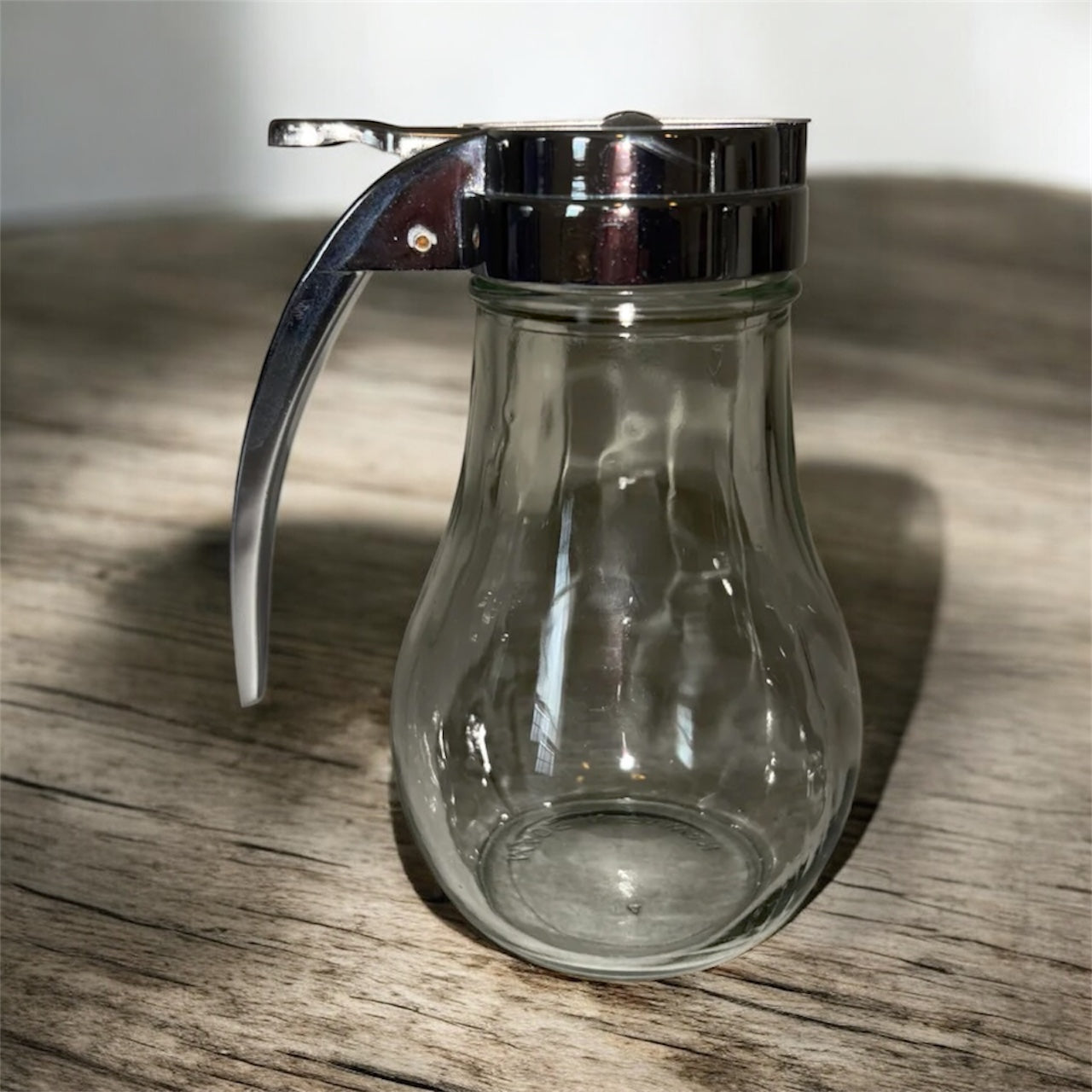 Jarra dispensadora de jarabe Dripcut vintage de 6 pulgadas con asa, frasco de vidrio de 16 oz