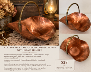 Vintage Hand Hammered Copper Basket. Brass Handle