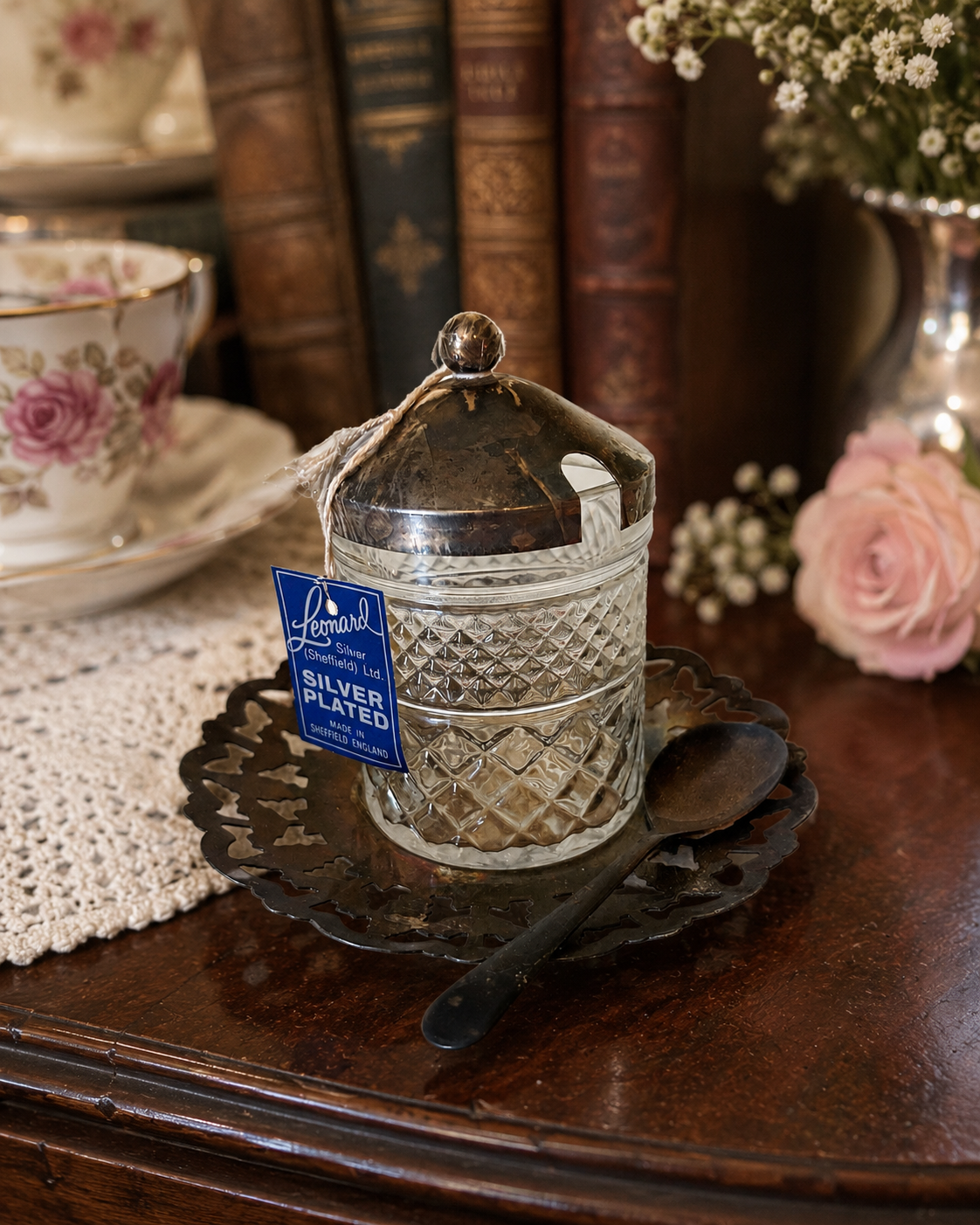 Vintage Condiment Jar With Spoon And Plate