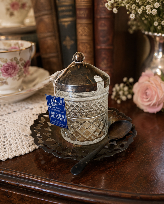 Vintage Condiment Jar With Spoon And Plate