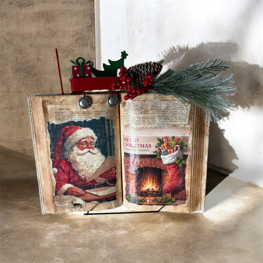 Libro de Papá Noel de estilo victoriano hecho a mano