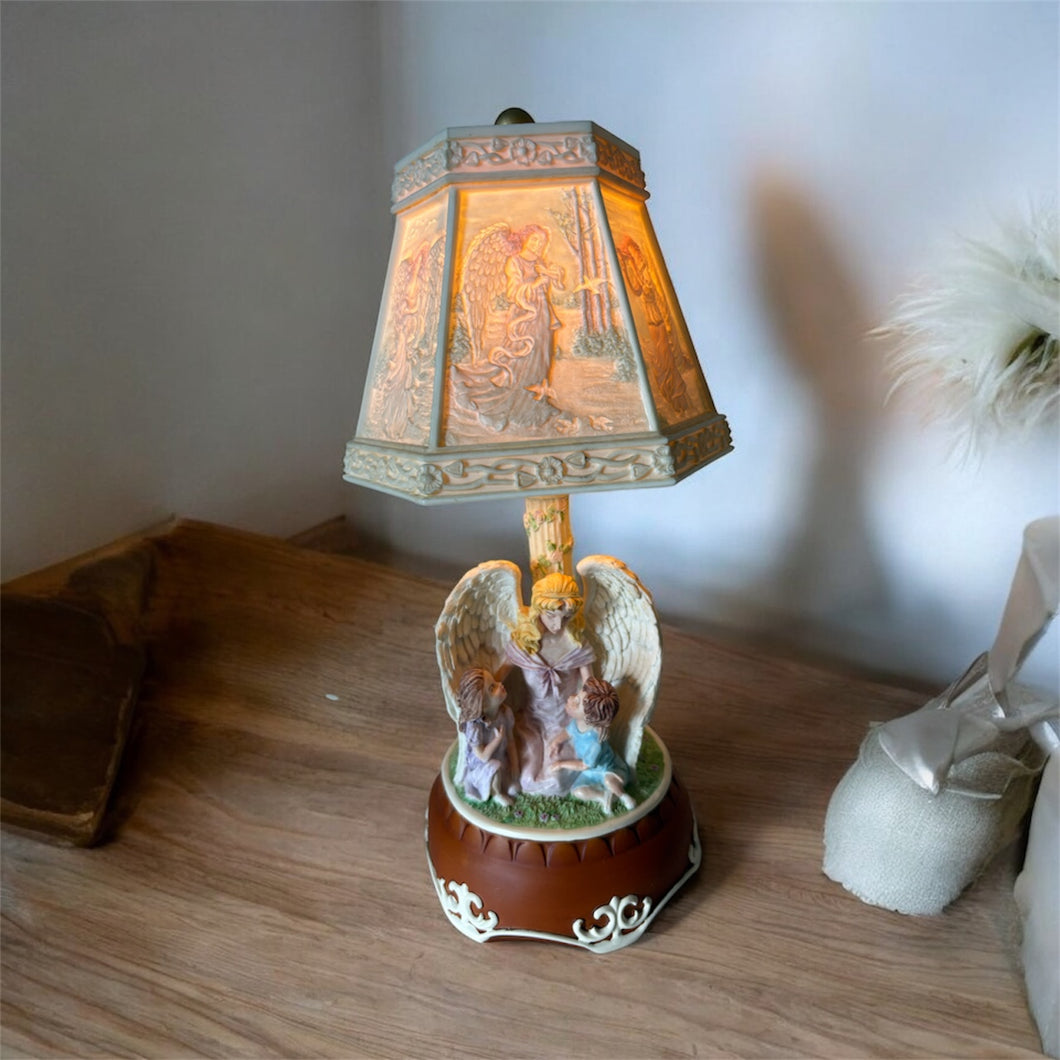 Musical Angel Table Lamp Nightlight Rotating Lithopane Back Painted Music Box