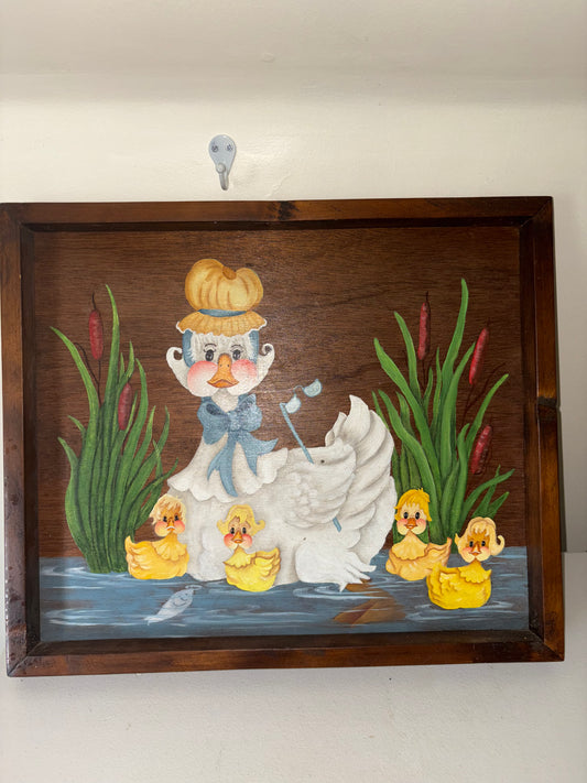Vintage Hand Painted Mama Duck With Ducklings Wall Decor