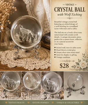 Crystal Ball With Wolf Etching