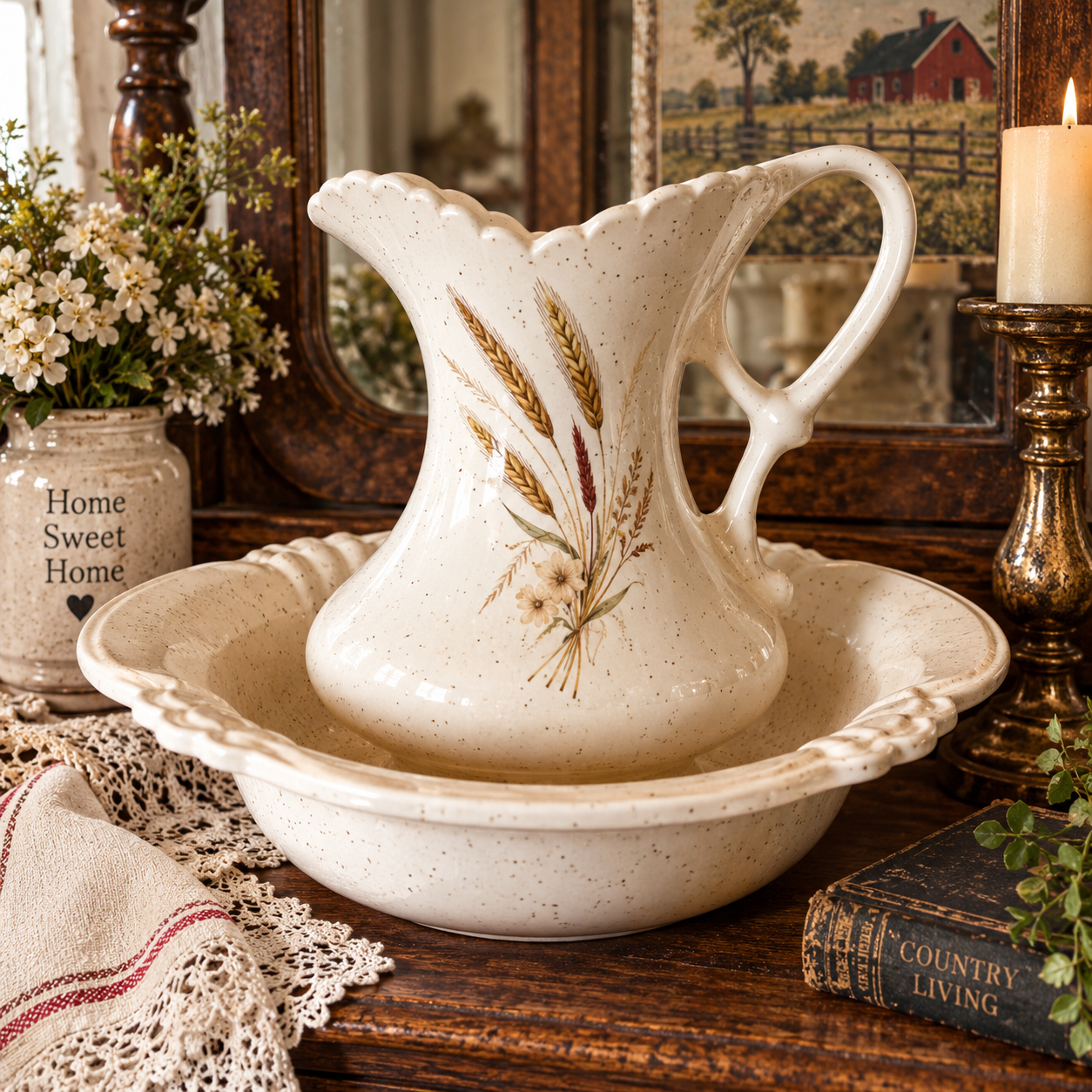 Vintage Treasure Craft Wheat Pitcher & Wash Basin Set – Made in USA