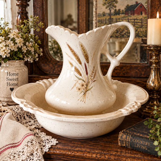 Vintage Treasure Craft Wheat Pitcher & Wash Basin Set – Made in USA