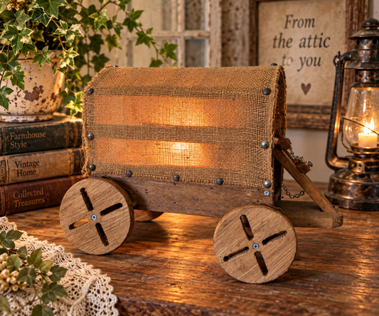 Handmade Rustic Covered Wagon Lamp / Decor – Approx. 17”