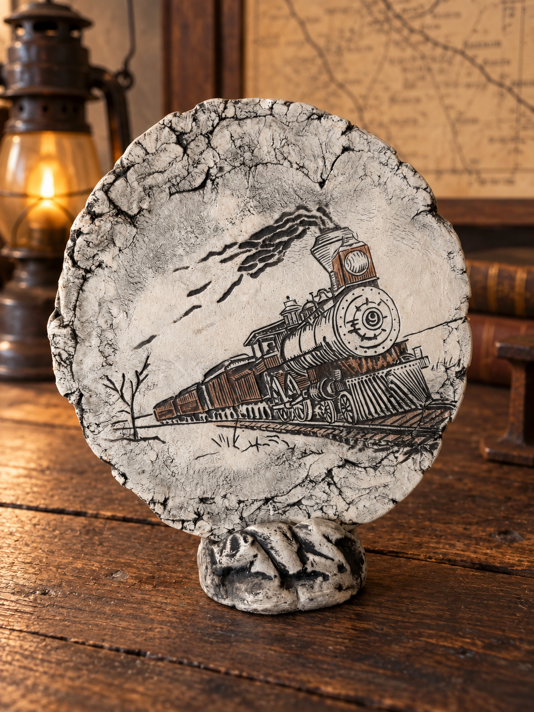 Vintage Stan Langtwait Shapes of Clay Mt. St. Helens Ash Train Plaque
