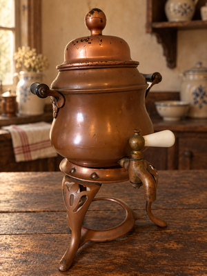 Antique Copper Coffee or Hot-Water Urn with Spigot and Stand – 12 Inches