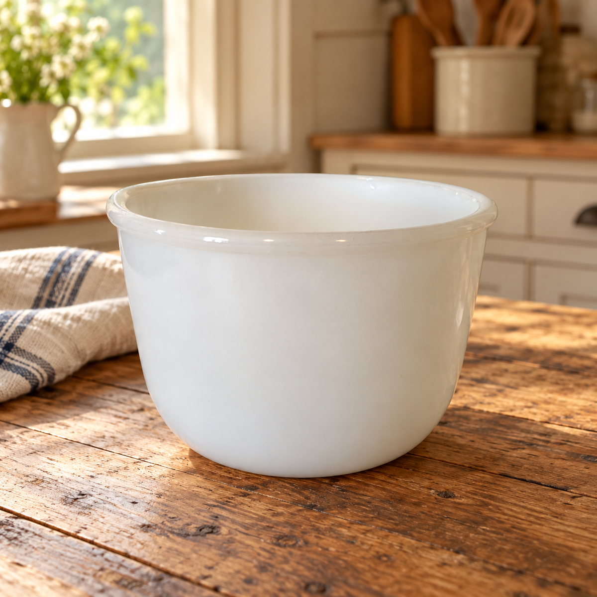 Vintage Sunbeam White Glass Mixing Bowl – 7 Inches