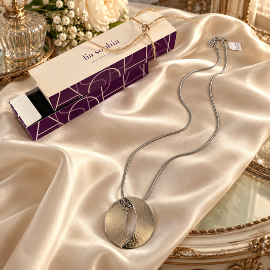 Lia Sophia Long Silver-Tone Open Circle Pendant Necklace – 34 Inches, New with Tag