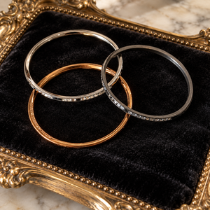 Set of Three Stamped Swarovski Crystal Bangles – Mixed Metal Tones