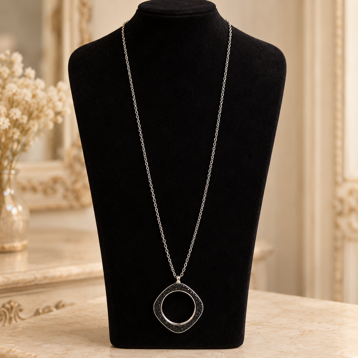 Swarovski Reversible Black & Silver Pendant Necklace, 36”