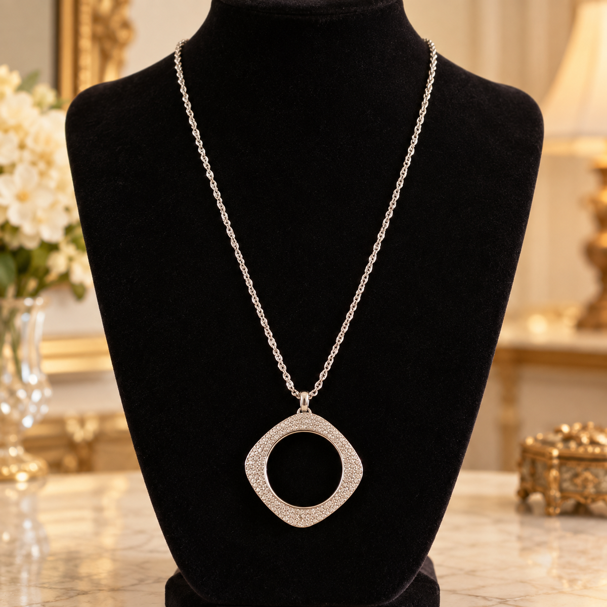 Swarovski Reversible Black & Silver Pendant Necklace, 36”
